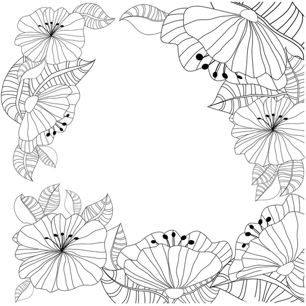 手绘背景 着色书 成人和年龄较大的儿童页面 黑色和白色抽象花卉图案 — 图库矢量图片