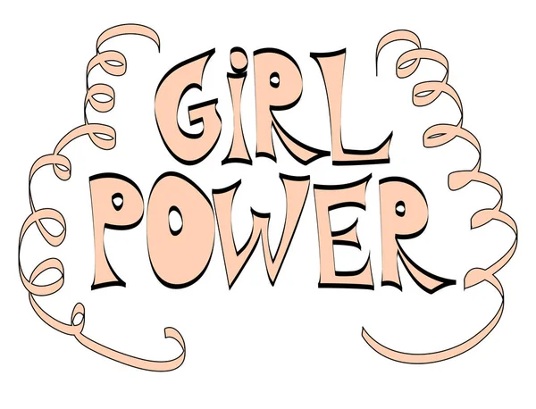 Prasasti Kekuatan Gadis Tulisan Tangan Dengan Font Cerah Merah Muda - Stok Vektor