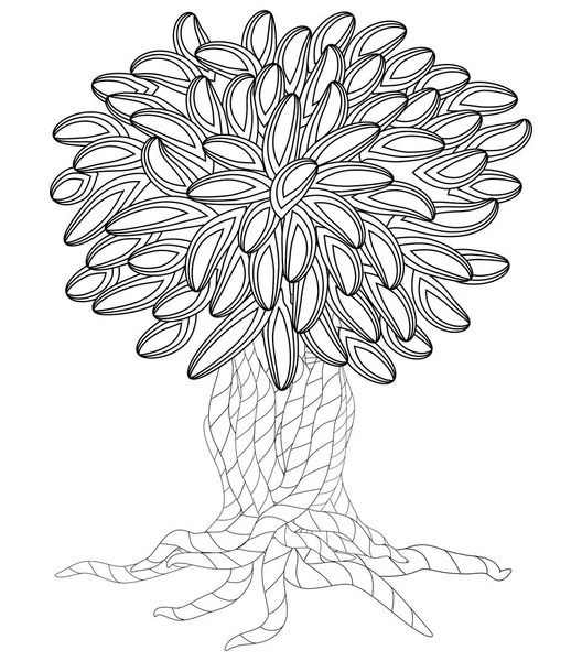 Kvetoucí Strom Prvky Omalovánky Pro Dospělé Soutěľ Pro Meditaci — Stockový vektor