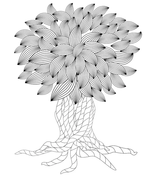 Blütenbaum Elemente Malbuch Für Erwachsene Kritzeleien Für Die Meditation — Stockvektor