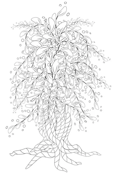 Árbol Flores Elementos Libro Para Colorear Para Adultos Doodles Para — Vector de stock