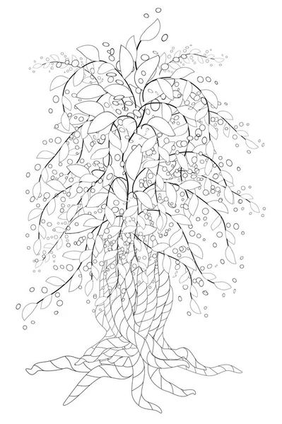 Blütenbaum Elemente Malbuch Für Erwachsene Kritzeleien Für Die Meditation — Stockvektor