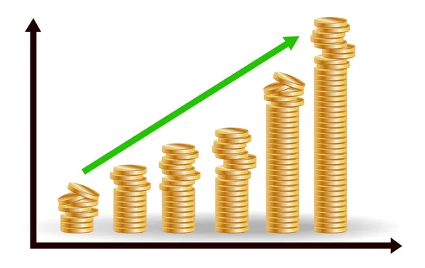 Concept Croissance Financière Avec Piles Pièces — Image vectorielle