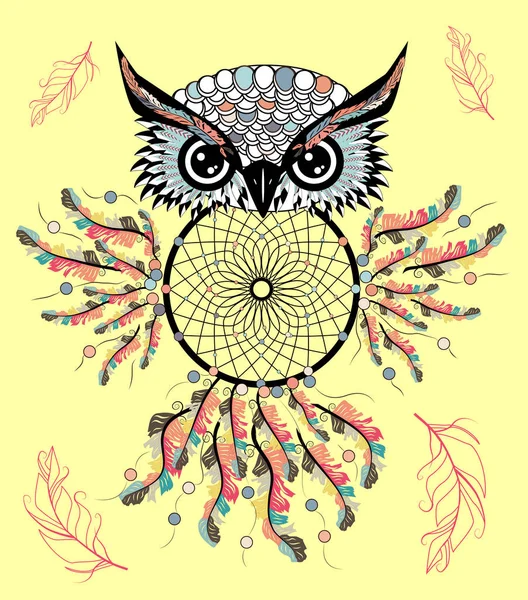 Boho Style Colored Owl Tribal Arrows Illustration Bohemian Tribal Owl Royalty Free Stock Illustrations