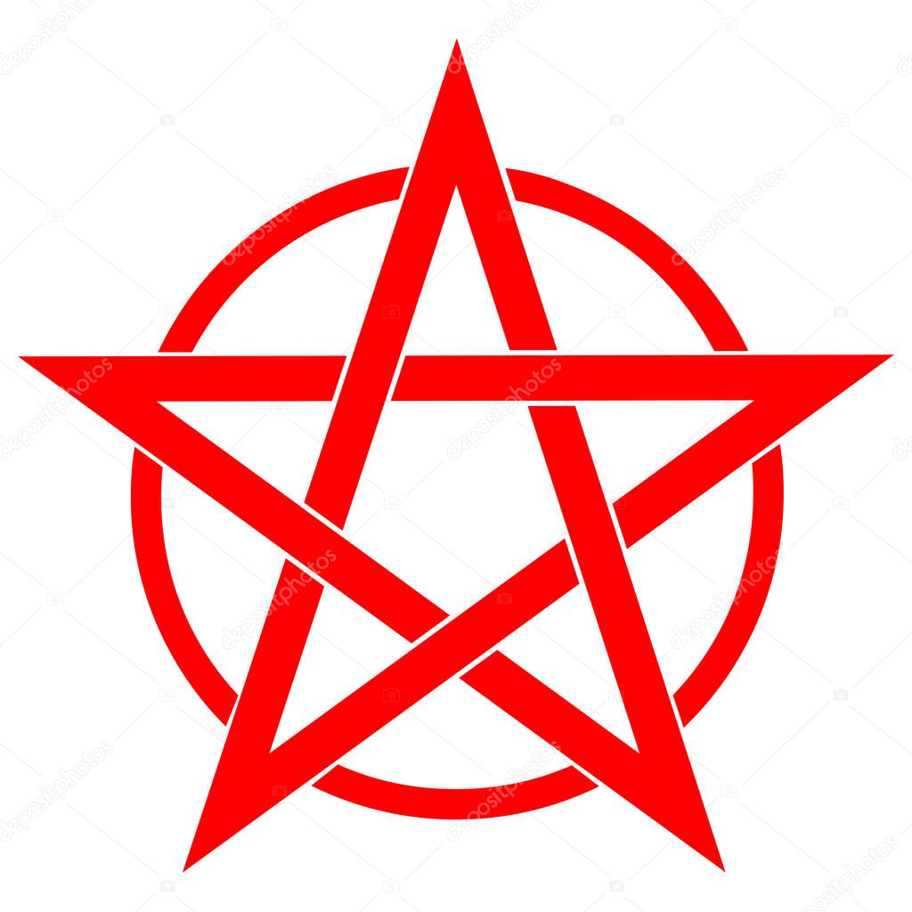 Pentagram blood red runic spell circle. Satanic sign, Magic casting ring. Pentalpha, Pentangle, illustration