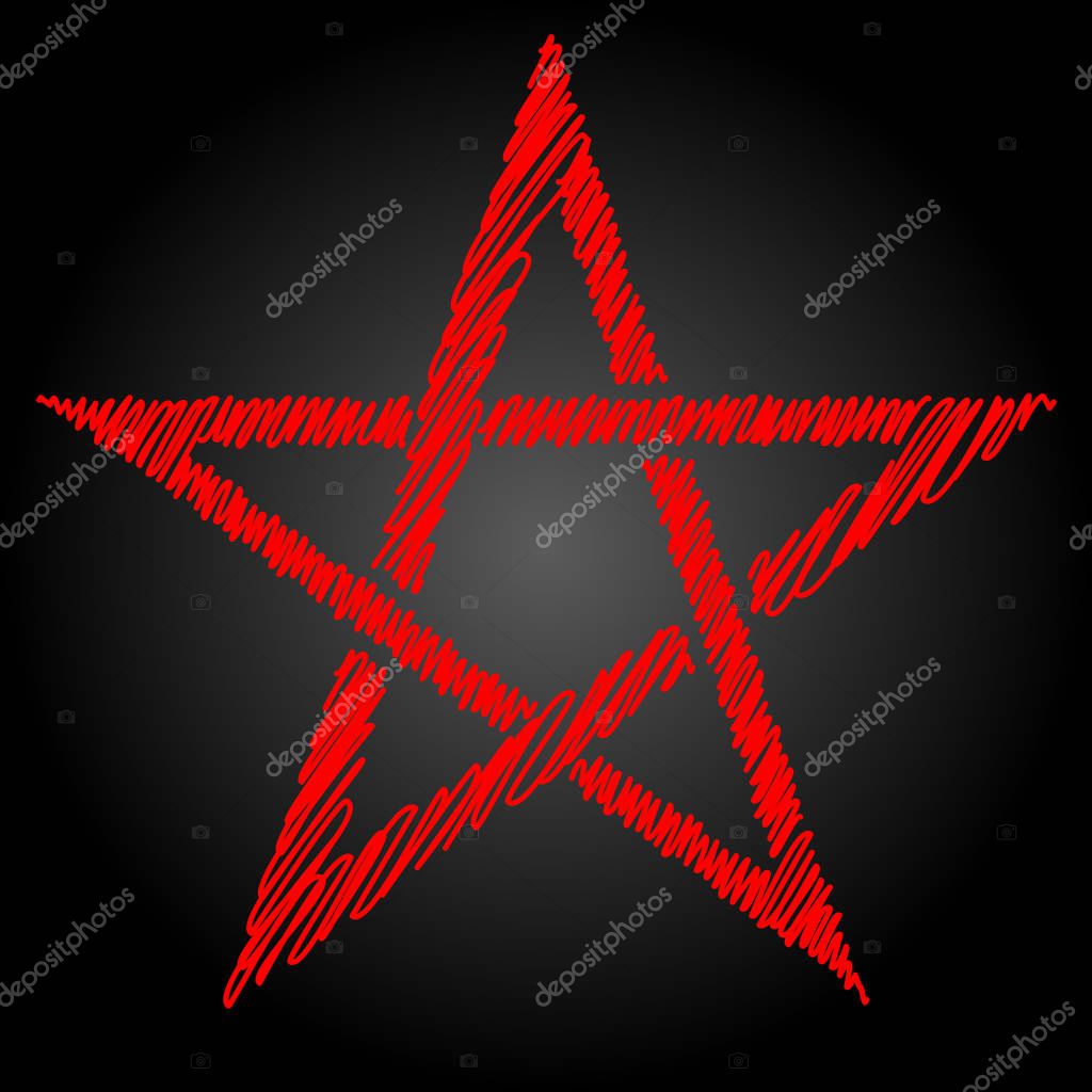 Pentagram blood red runic spell circle. Satanic sign, Magic casting ring. Pentalpha, Pentangle, illustration