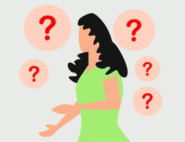 Konsept illüstrasyon insan sık sık sorulan sorular cevaplanması için bekleyen, ünlem işareti etrafında cevap soru metafor için