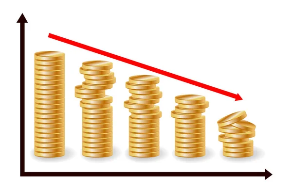 Decreasing Piles Coins Going Graph Concept Financial Fall — Stock Vector