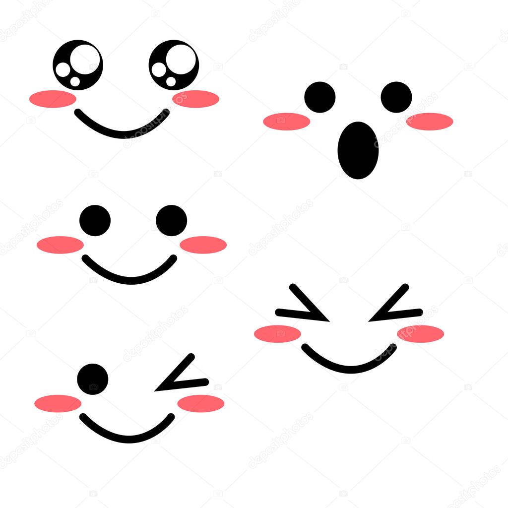 Set of cute vector faces, different emotions