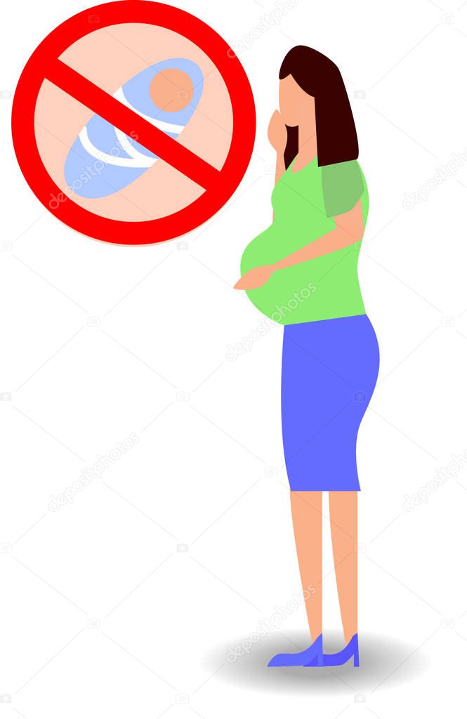 Sad young woman or unhappy pregnant teenage girl isolated on white background. Social problem of adolescent or teen pregnancy. Immature mother