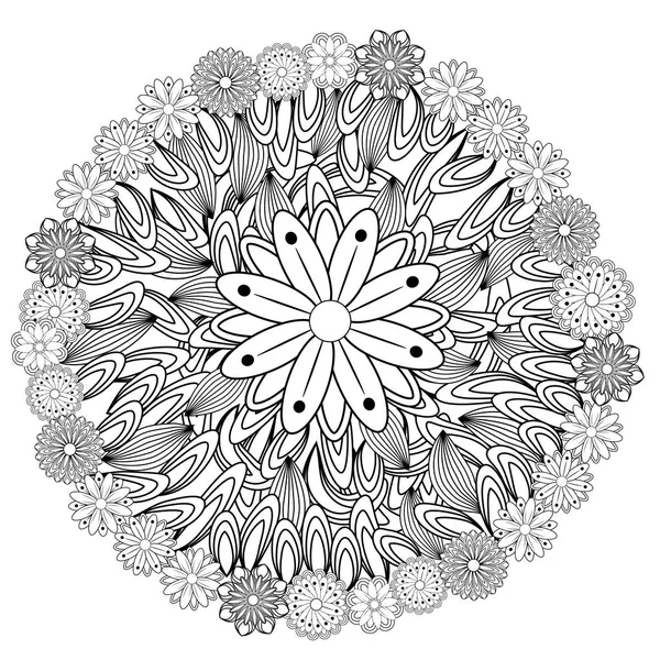 Noir Cercle Floral Sur Blanc — Image vectorielle
