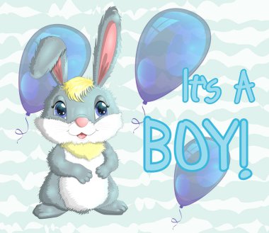 Bebek duş tebrik kartı sevimli tavşan çocuk ile