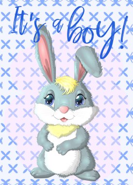 Bebek duş tebrik kartı sevimli tavşan çocuk ile