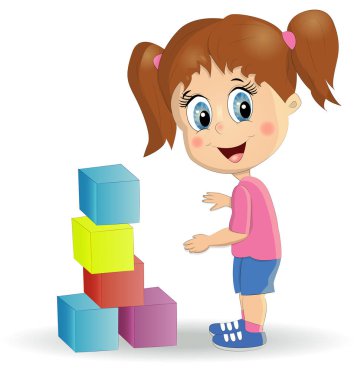 Çok ırklı çocuklar kule bloklar ile inşa. Çocuk oyun seti parlak renkli küpleri ile kullanma.