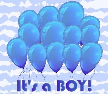 Mavi balonlar ve yazıt bir çocuk tebrik kartı