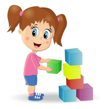 Çok ırklı çocuklar kule bloklar ile inşa. Çocuk oyun seti parlak renkli küpleri ile kullanma.