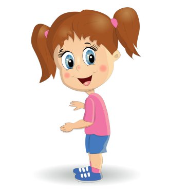 Küçük şirin kız, karikatür tarzı, mutlu bir çocuk resmi
