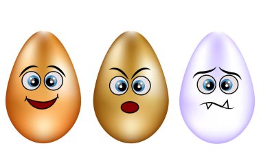 Şirin surat Paskalya yumurtaları kümesi. Emoji yumurta kümesi. Yumurta gülümse. Beyaz düz vektör illüstrasyon izole