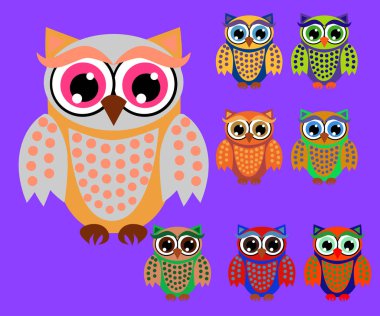 Sevimli çizgi baykuşlar baby shower, doğum günü ve davetiye tasarımları için ayarla