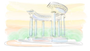 Kroki. Ağaç sekiz sütunlu Dor tarzı. Rotunda dostluk halkların