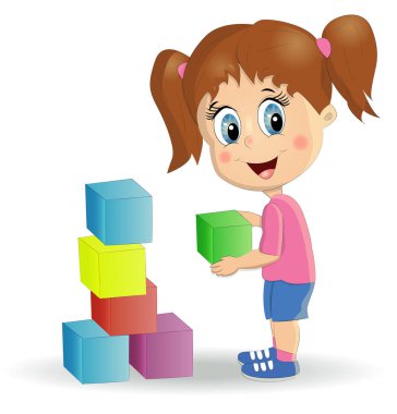 Çok ırklı çocuklar kule bloklar ile inşa. Çocuk oyun seti parlak renkli küpleri ile kullanma.