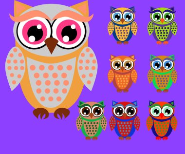Sevimli çizgi baykuşlar baby shower, doğum günü ve davetiye tasarımları için ayarla