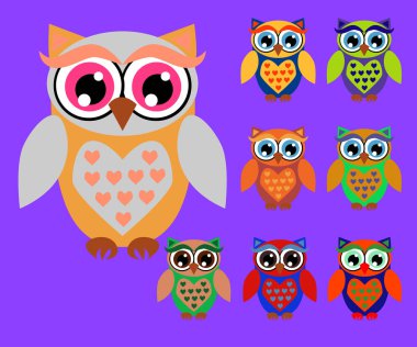 Sevimli çizgi baykuşlar baby shower, doğum günü ve davetiye tasarımları için ayarla