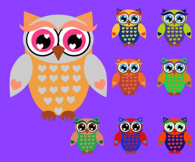 Sevimli çizgi baykuşlar baby shower, doğum günü ve davetiye tasarımları için ayarla