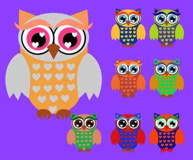 Sevimli çizgi baykuşlar baby shower, doğum günü ve davetiye tasarımları için ayarla