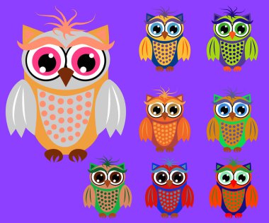 Sevimli çizgi baykuşlar baby shower, doğum günü ve davetiye tasarımları için ayarla