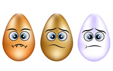 Şirin surat Paskalya yumurtaları kümesi. Emoji yumurta kümesi. Yumurta gülümse. Beyaz düz vektör illüstrasyon izole