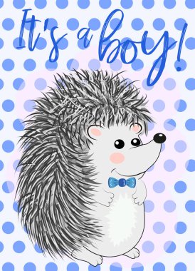 Bebek duş tebrik kartı ile sevimli kirpi çocuk