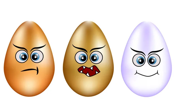 Conjunto de huevos de Pascua sonrientes lindos. Conjunto de huevos Emoji. Sonríe huevos. Ilustración vectorial plana aislada en blanco — Vector de stock