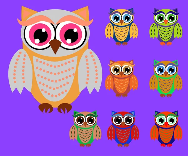 Cute cartoon owls set for baby showers, birthdays and invitation designs — Stock Vector