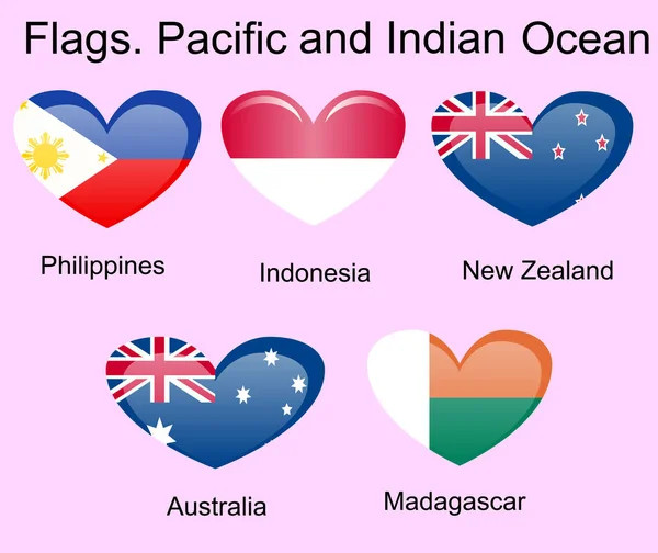 Bendera Oceania, negara-negara dengan warna asli - Stok Vektor