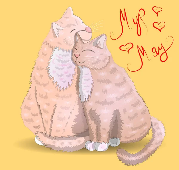 Zwei Katzen mit einer Inschrift, die ich für dich vertäut habe, das Konzept von Liebe, romantischer Liebe, Valentinstag — Stockvektor