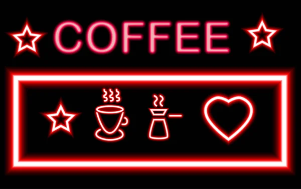 Colorful glowing neon lights graphic designs for cafe and bar signs on black — Stock Vector