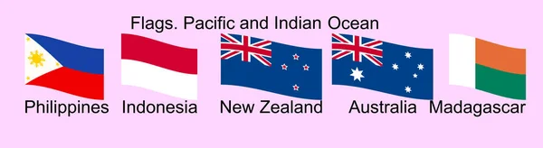 Flags of Oceania, countries in original colors — Stock Vector