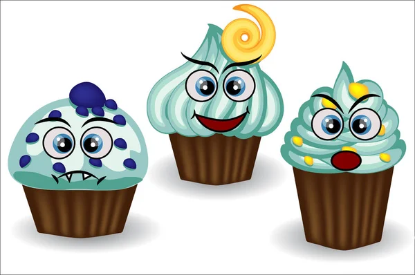 Χαριτωμένο και πολύχρωμο kawaii συλλογή muffin emoticons στυλ εκφράζει διαφορετικά συναισθήματα ή τα συναισθήματα. — Διανυσματικό Αρχείο