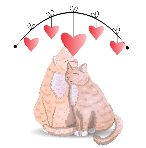 Дві кішки, поняття любові, романтичне кохання, Валентина — стоковий вектор