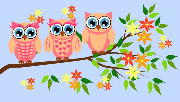 Cute girl owls. Baby showers, parties for baby girls. — Stock Vector