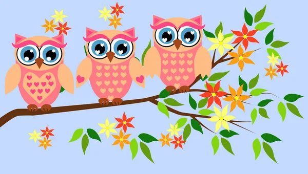 Cute girl owls. Baby showers, parties for baby girls. — Stock Vector