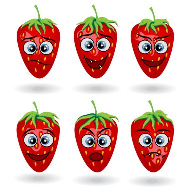 Farklı yüzler, duyguları ile altı çilek kümesi
