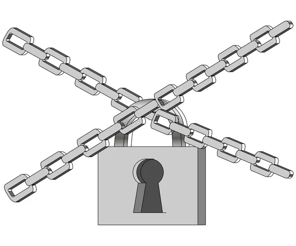 La chaîne en métal gris et cadenas, carte menottée — Image vectorielle