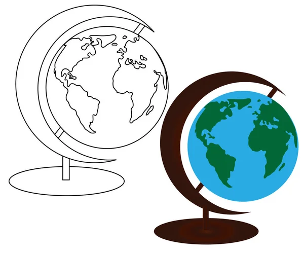 世界の政治地図と惑星地球の地球儀。白の背景に分離 — ストックベクタ