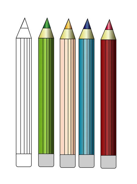 Colored pencil set loosely arranged on white — Stock Vector