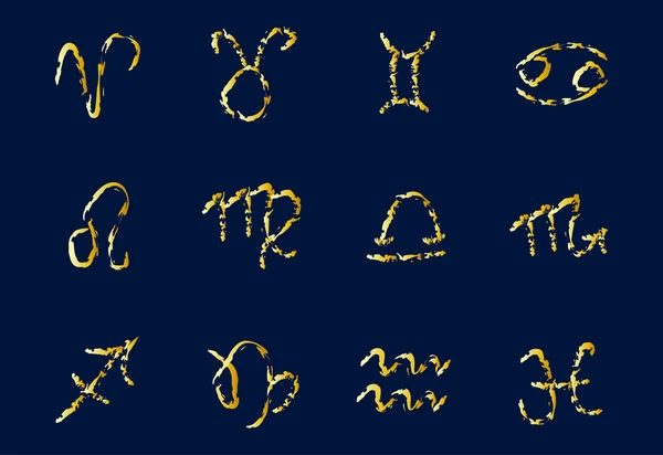 Набір золотих знаків зодіаку на темному фоні. Квадратні іконки. — стоковий вектор