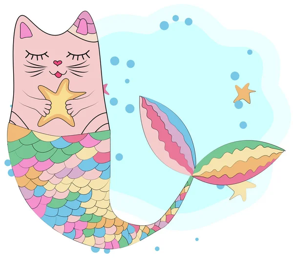 Fun magic cat unicorn and mermaid. — Stock Vector