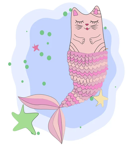 Licorne de chat avec queue de sirène aux couleurs de l'arc-en-ciel — Image vectorielle