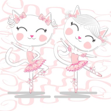 Pembe Bale tutu ve Pointe sevimli beyaz balerin kediler bir çift